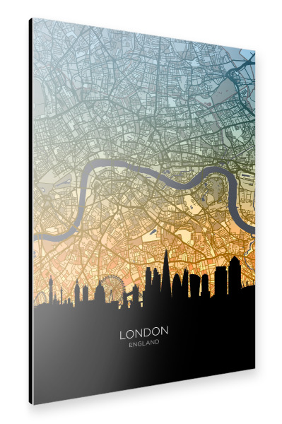 Alu-Dibond "Londoner Skyline-Karte, blaugrün" 30x20 cm artboxONE