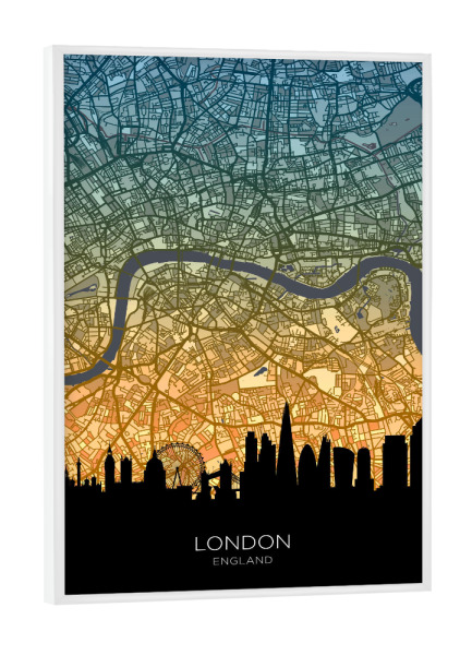Poster mit weißem Rahmen "Londoner Skyline-Karte, blaugrün" artboxONE - Städte,Städte / London