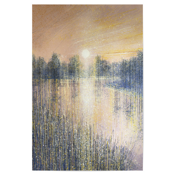 Poster 30x20 cm "Pfirsichsonnenuntergang am Fluss" artboxONE - Natur,Abstrakt - Sonnenuntergang,Sonnenaufgang,Wasserstraße,Natur,Wasser,Bäume,Gras