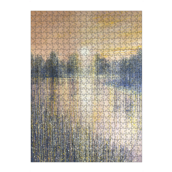 artboxONE Puzzle "Pfirsichsonnenuntergang am Fluss" artboxONE - Natur,Abstrakt - Sonnenuntergang,Sonnenaufgang,Wasserstraße,Natur,Wasser,Bäume,Gras