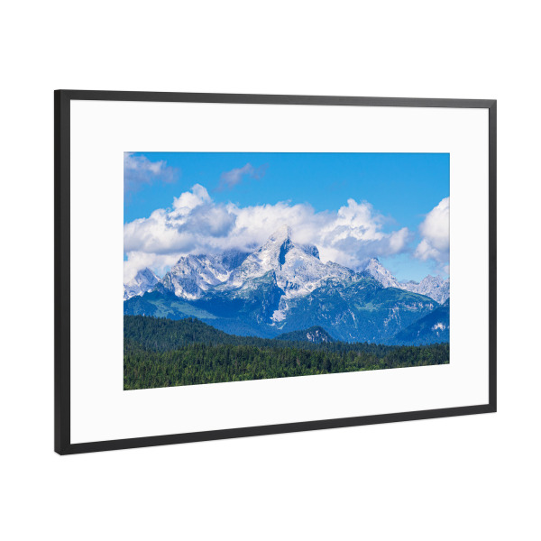 Poster mit Rahmen Schwarz (Metallic) "Wolken, Zugspitzmassiv, Bäume" artboxONE - Natur,Reise