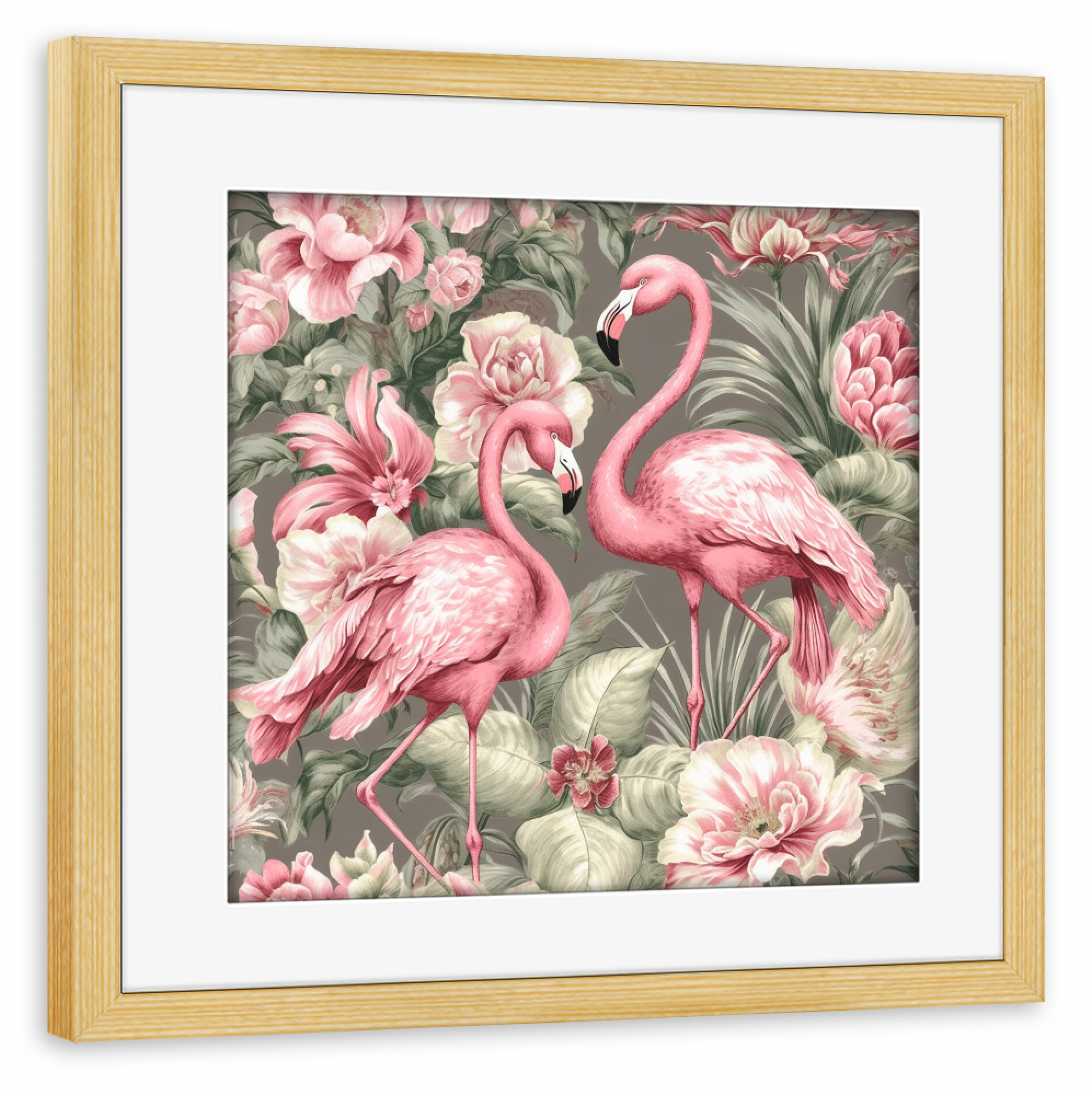Poster mit Rahmen kiefer "Romantik rosa Flamingos" artboxONE - Natur,Floral,Tiere