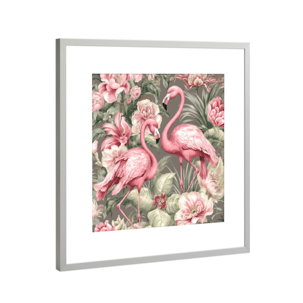 Poster mit Rahmen Silber "Romantik rosa Flamingos" artboxONE - Natur,Floral,Tiere