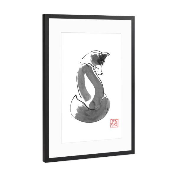 Poster mit Rahmen Schwarz (Metallic) "Fuchs einfach" artboxONE - Tiere - Fuchs,Sumie,Japan