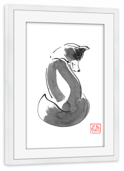 Poster mit Rahmen weiß "Fuchs einfach" artboxONE - Tiere - Fuchs,Sumie,Japan