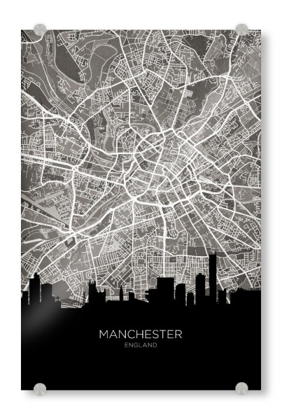 Acrylglasbild "Manchester Skyline Karte BW" artboxONE - Städte