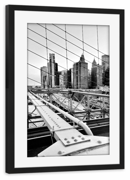 Poster mit Rahmen schwarz "New York City - Brooklyn Bridge" artboxONE - Städte,Städte / New York,Schwarzweiß,Architektur