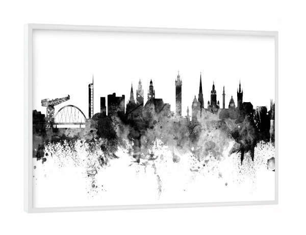 Poster mit weißem Rahmen "Glasgow Schottland Skyline Schwarz" artboxONE - Städte