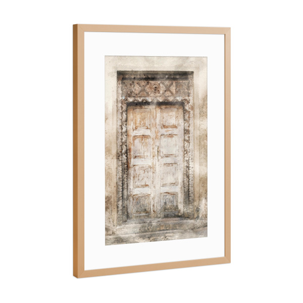 Poster mit Rahmen Kupfer "Aquarell Tür D" artboxONE - Architektur - Tür,Eingang,Häuser,Zuhause,Architektur,Aquarell