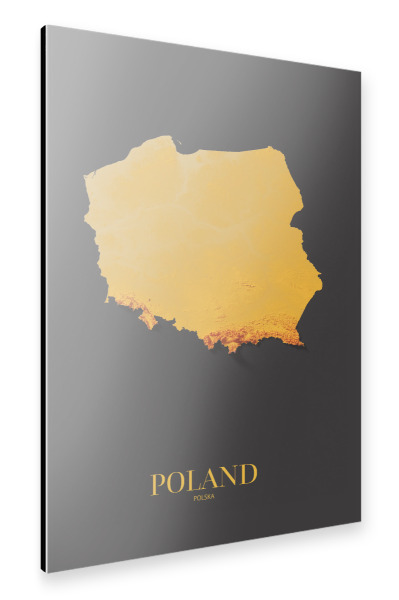 Alu-Dibond "Polen 3D-Karte - Gold" 30x20 cm artboxONE