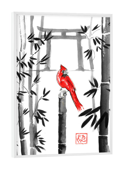 Poster mit weißem Rahmen "Quadriptyque Japan, vierter Teil" artboxONE - Natur,Tiere,Reise / Asien - Sumie,Japan,Vogel,Bambus,Tor,Pagode,Natur,Tiere