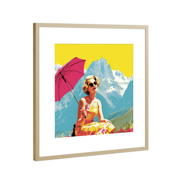 Poster mit Rahmen Gold "SONNENBAD IN BERGEN" artboxONE - Reise,Abstrakt,Liebe,Fashion,Reise / Länder - Berge,Frau,Woman,Sonne,Bunt,Natur