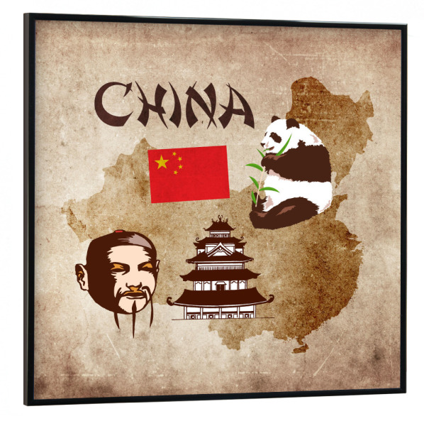 Poster mit schwarzem Rahmen 30x30 cm "China Illustrated Map" artboxONE - Reise,Reise / Asien,Reise / Länder,Kartografie