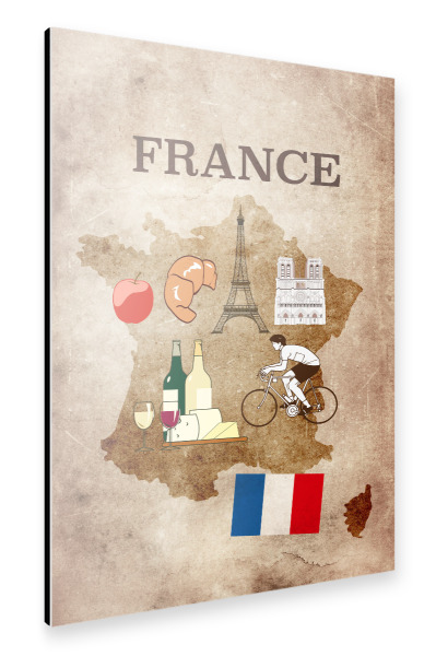 Alu-Dibond "France illustrated map" 30x20 cm artboxONE