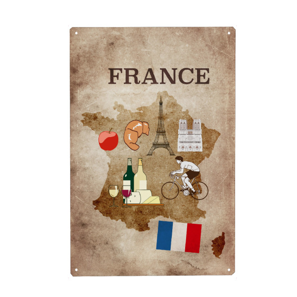 Metall Poster "France illustrated map" artboxONE - Reise,Essen & Trinken,Städte / Paris,Reise / Länder,Kartografie