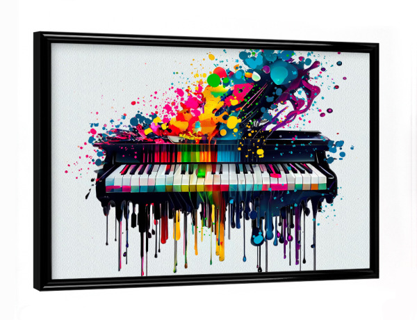 Poster mit schwarzem Rahmen "Bunte Tastatur" artboxONE - Abstrakt,Musik - Aquarell,Musik,Tropfkunst,Klavier,Mehrfarbig,Bunt
