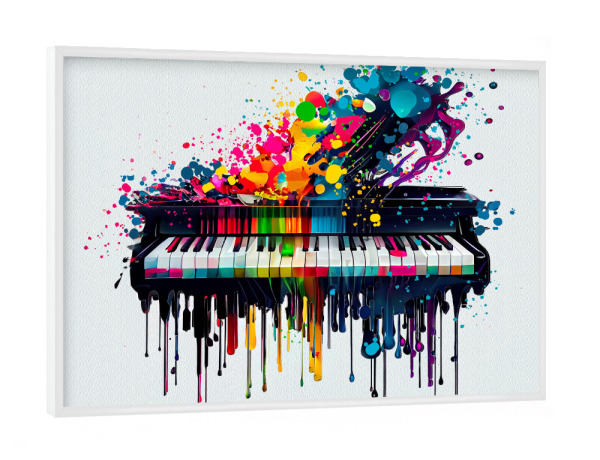 Poster mit weißem Rahmen "Bunte Tastatur" artboxONE - Abstrakt,Musik - Aquarell,Musik,Tropfkunst,Klavier,Mehrfarbig,Bunt