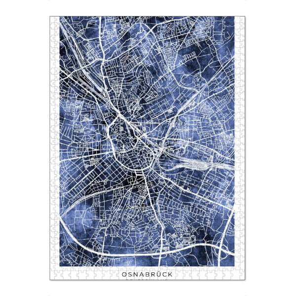 Puzzle Ravensburger "Osnabrück Stadtplan Blues" artboxONE - Städte - Osnabrück,Deutschland,Stadtkarte,Karte,Stadtplan,Aquarell,Malerei