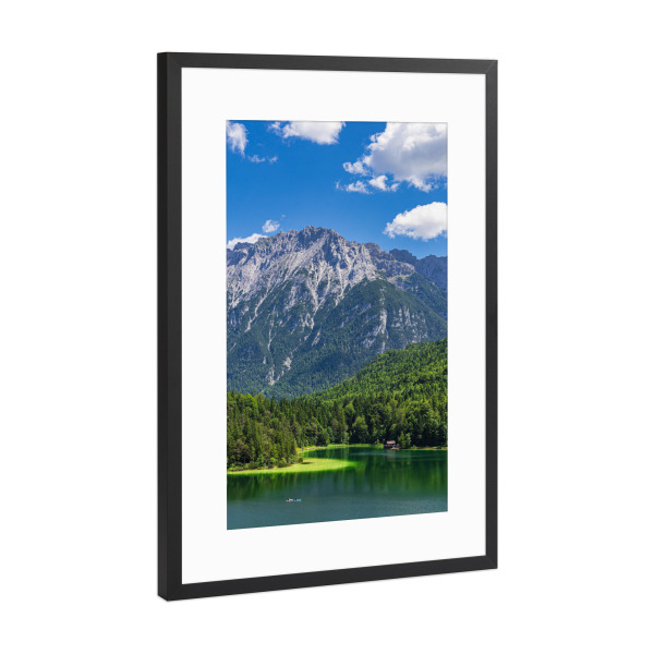 Poster mit Rahmen Schwarz (Metallic) "Wolken, See, Berge, Bäume" artboxONE - Natur,Reise