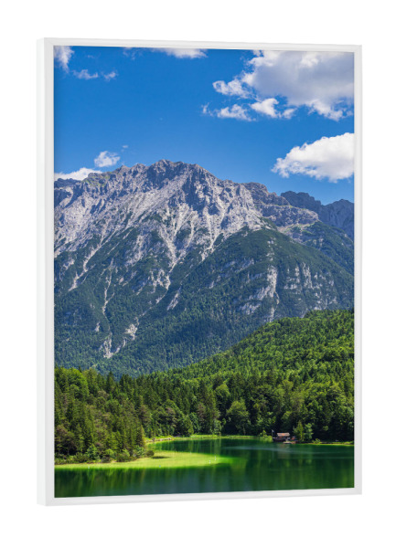 Poster mit weißem Rahmen "Wolken, See, Berge, Bäume" artboxONE - Natur,Reise