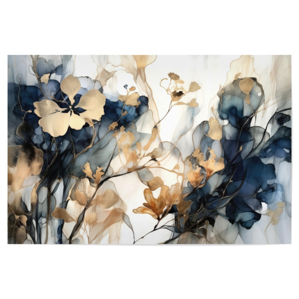 Poster "Navy und Gold Botanicals I" artboxONE - Floral,Abstrakt - Blumen,Blumen,Pflanzen,Marine,Gold,Abstrakt