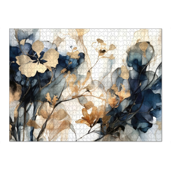 Puzzle Ravensburger "Navy und Gold Botanicals I" artboxONE - Floral,Abstrakt - Blumen,Blumen,Pflanzen,Marine,Gold,Abstrakt - Bild blumen