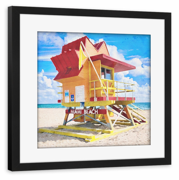 Poster mit Rahmen schwarz "Rettungsschwimmerstand G" artboxONE - Natur,Architektur,Reise / Strand und Meer
