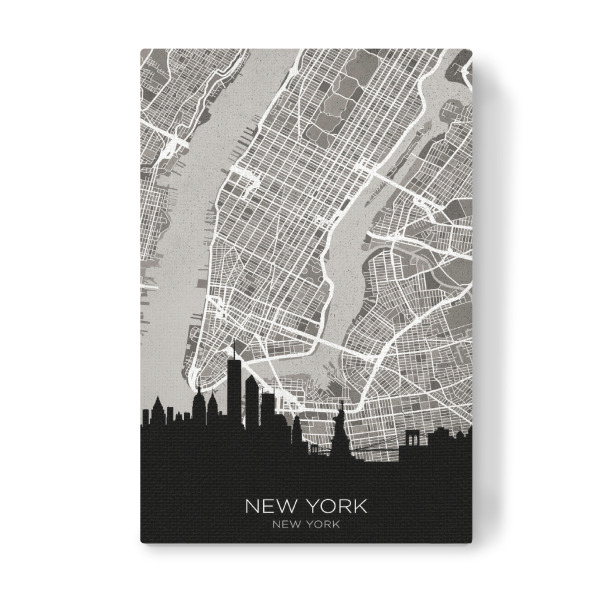 Leinwandbild "New York City Skyline Karte BW" artboxONE - Städte,Städte / New York