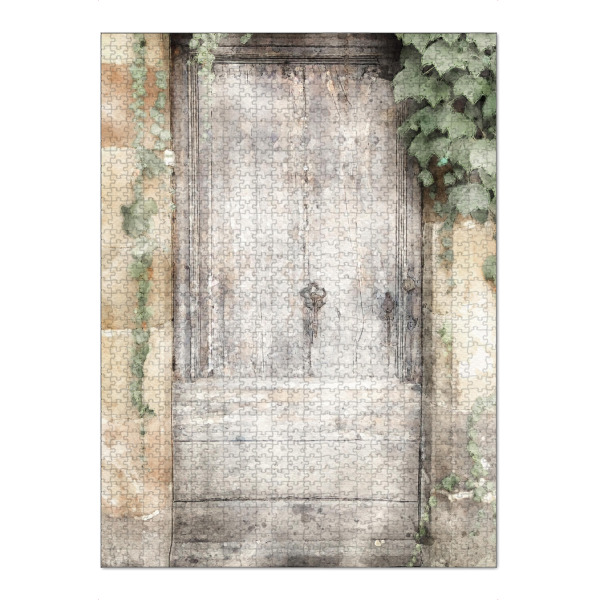 Puzzle Ravensburger "Aquarell Tür H" artboxONE - Natur,Architektur - Tür,Eingang,Haus,Aquarell,Architektur,Bäume,Pflanzen - Bild tür
