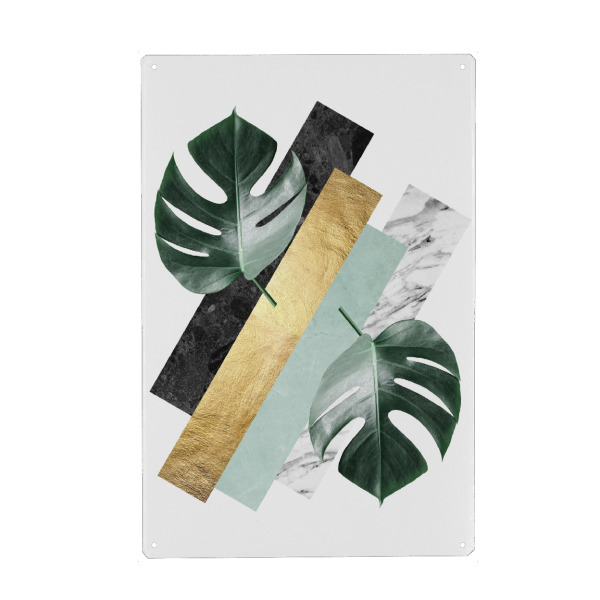 Metall Poster "Geometric and botanical J" artboxONE - Floral,Abstrakt,Geometrie