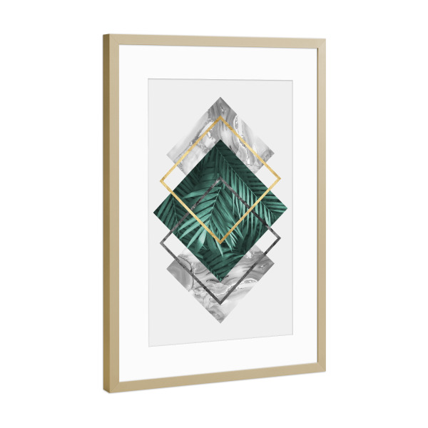 Poster mit Rahmen Gold "Geometric and botanical G" artboxONE - Floral,Geometrie