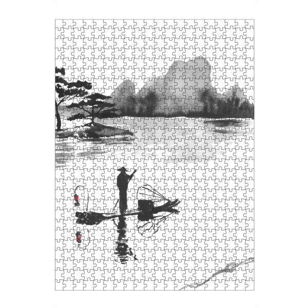 artboxONE Puzzle "Quadriptyque Japan zweiter Teil" artboxONE - Natur,Reise / Asien - Fischer,Fluss,Sumie,Japan - Bild fischer