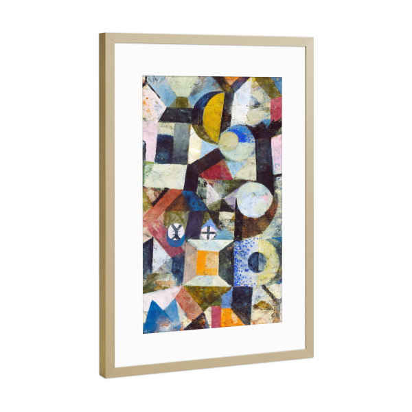 Poster mit Rahmen Gold "Gelber Halbmond und das Y" artboxONE - Reise,Abstrakt,Streetart,Für Mama,Für Papa