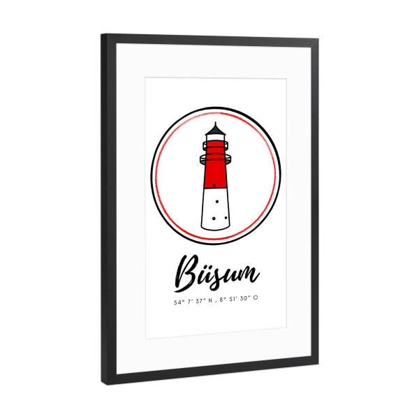 Poster mit Rahmen Schwarz (Metallic) "Leuchtturm Büsum" artboxONE - Reise,Architektur,Reise / Strand und Meer
