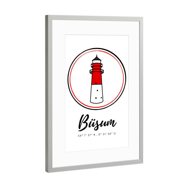 Poster mit Rahmen Silber "Leuchtturm Büsum" artboxONE - Reise,Architektur,Reise / Strand und Meer