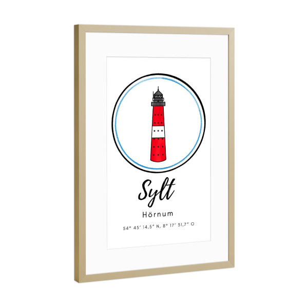 Poster mit Rahmen Gold "Leuchtturm Sylt Hörnum" artboxONE - Reise,Architektur,Reise / Strand und Meer