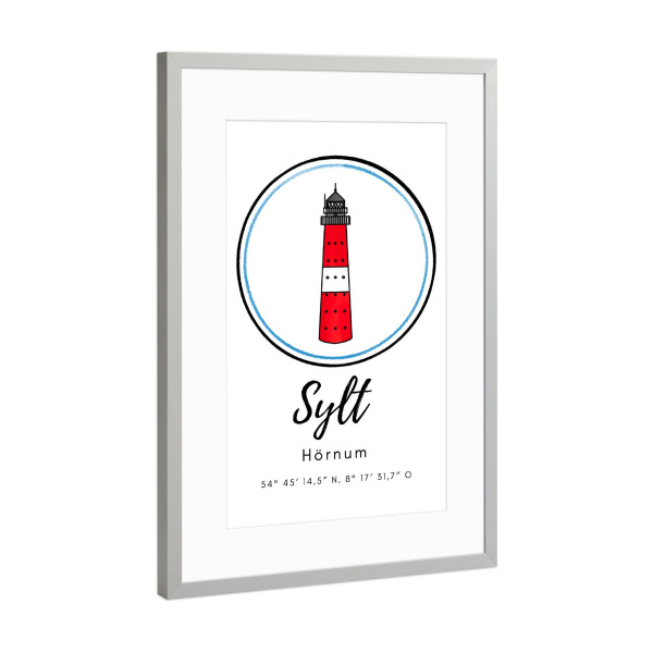 Poster mit Rahmen Silber "Leuchtturm Sylt Hörnum" artboxONE - Reise,Architektur,Reise / Strand und Meer