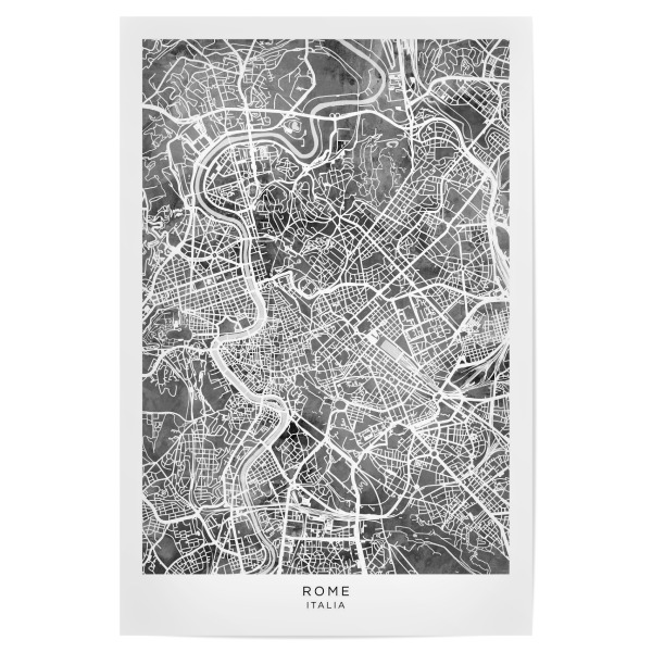 Poster "Rom Italien Stadtplan BW" artboxONE - Städte - Rom,Italien,Stadtkarte,Karte,Stadtplan,Aquarell,Malerei