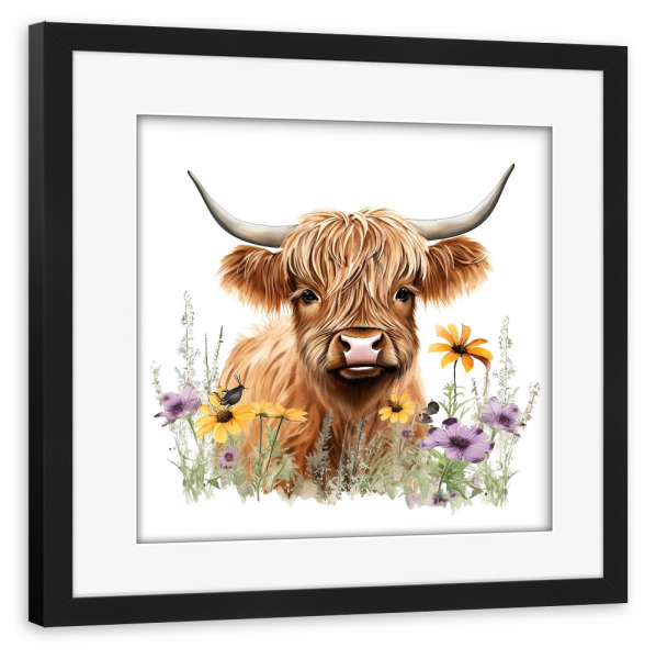 Poster mit Rahmen schwarz "Hochlandkuh S" artboxONE - Natur,Floral,Tiere - Rinder,Kuh,Hochland,Niedlich,Blumen,Blumen,Natur