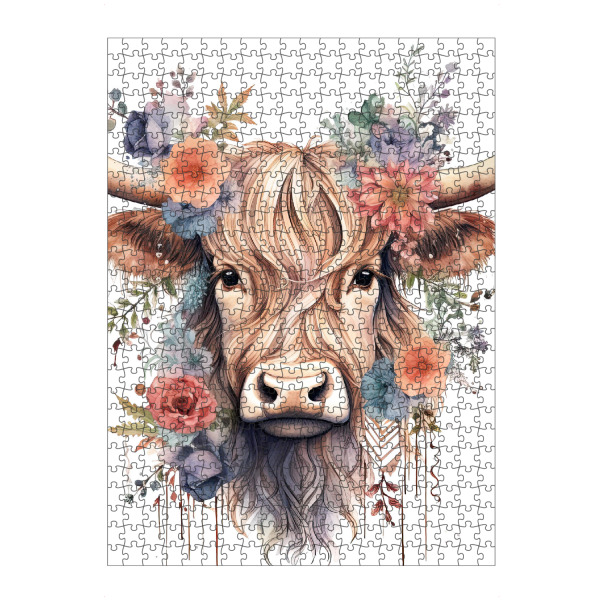 Puzzle Ravensburger "Hochlandkuhgesicht K" artboxONE - Natur,Floral,Tiere - Aquarell,Niedlich,Hochland,Kuh,Rind,Blumen,Blume,Natur,Hochlandrind