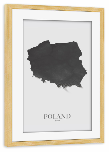 Poster mit Rahmen kiefer "Polen 3D-Karte - Schwarz und Weiß" artboxONE - Reise,Kartografie