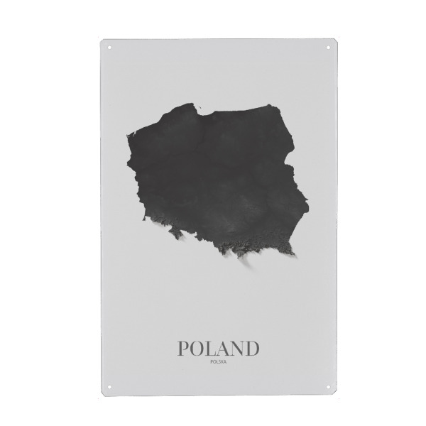 Holzbild "Polen 3D-Karte - Schwarz und Weiß" artboxONE - Reise,Kartografie