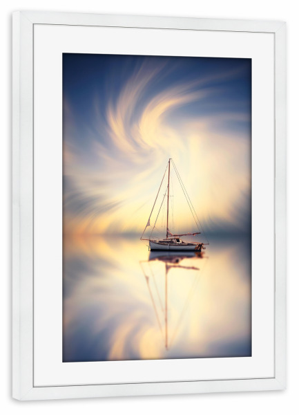 Poster mit Rahmen weiß "Timeless Clouds" artboxONE - Natur,Reise - Landscape,Sailing boat,Clouds,Landschaften,Long exposure,Wolken,Natur,Seascape