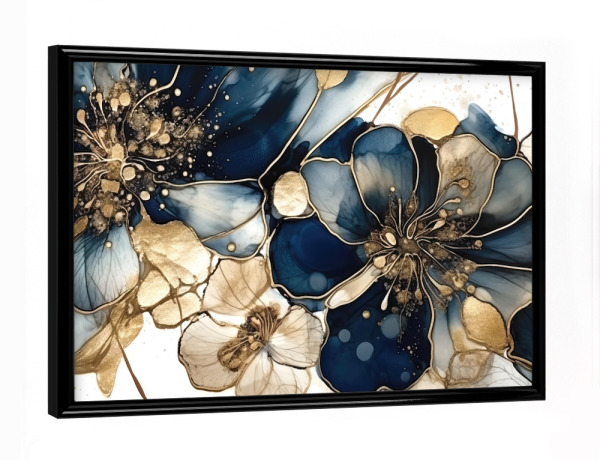 Poster mit schwarzem Rahmen "Navy oder Gold Botanicals E" artboxONE - Floral,Abstrakt - Marine,Gold,Blumen,Blumen,Botanisch,Abstrakt