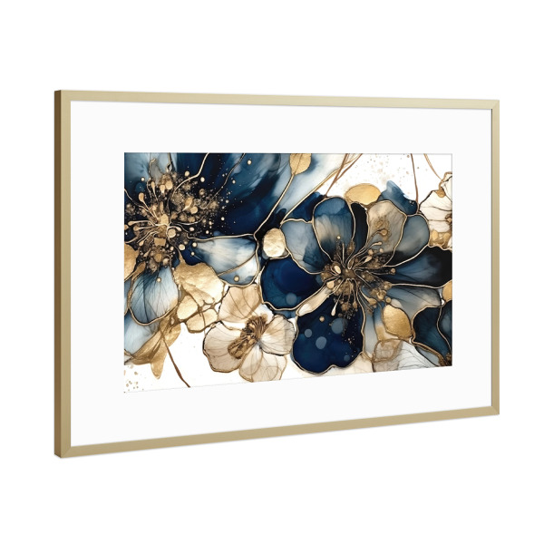 Poster mit Rahmen Gold "Navy oder Gold Botanicals E" artboxONE - Floral,Abstrakt - Marine,Gold,Blumen,Blumen,Botanisch,Abstrakt