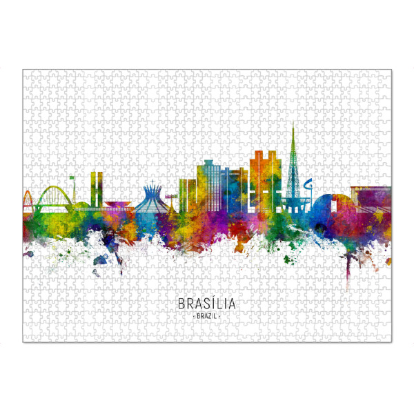 Puzzle Ravensburger "Brasilia Brasilien Skyline txt" artboxONE - Städte - Brasilia,Brasilien,Skyline,Stadtbild,Stadtbild,Aquarell,Malerei