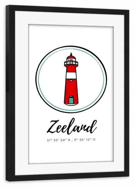 Poster mit Rahmen schwarz "Leuchtturm Zeeland Niederlande" artboxONE - Reise,Architektur,Reise / Strand und Meer