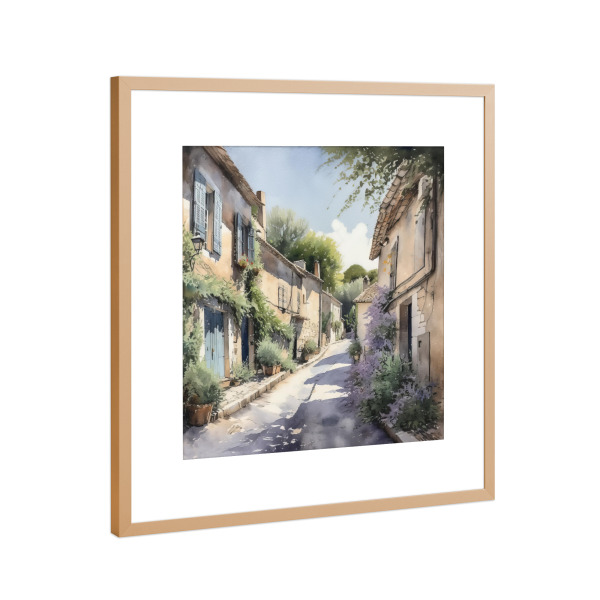 Poster mit Rahmen Kupfer "Dorfgasse C" artboxONE - Natur,Floral,Architektur - Dorf,Gasse,Blick auf die straße,Häuser,Häuser,Lavendel