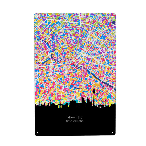 Holzbild "Berliner Skyline-Karte hell" artboxONE - Städte,Städte / Berlin