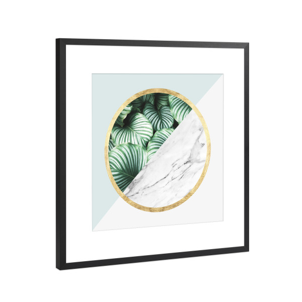 Poster mit Rahmen Schwarz (Metallic) "Leaves and marble E" artboxONE - Floral,Abstrakt,Geometrie